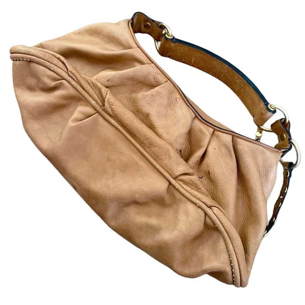 Vintage Y2K Juicy Couture Tan Cowhide Leather Hobo Bag Crown Stud Needs Rehab